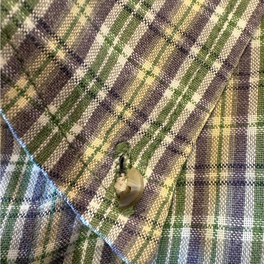 Columbia Men's Large Green and Purple Plaid Short Sleeve Cotton Shirt - Picture 6 of 7